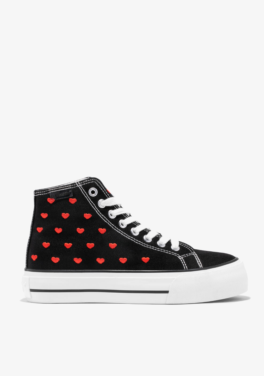 Black converse high tops with red heart online