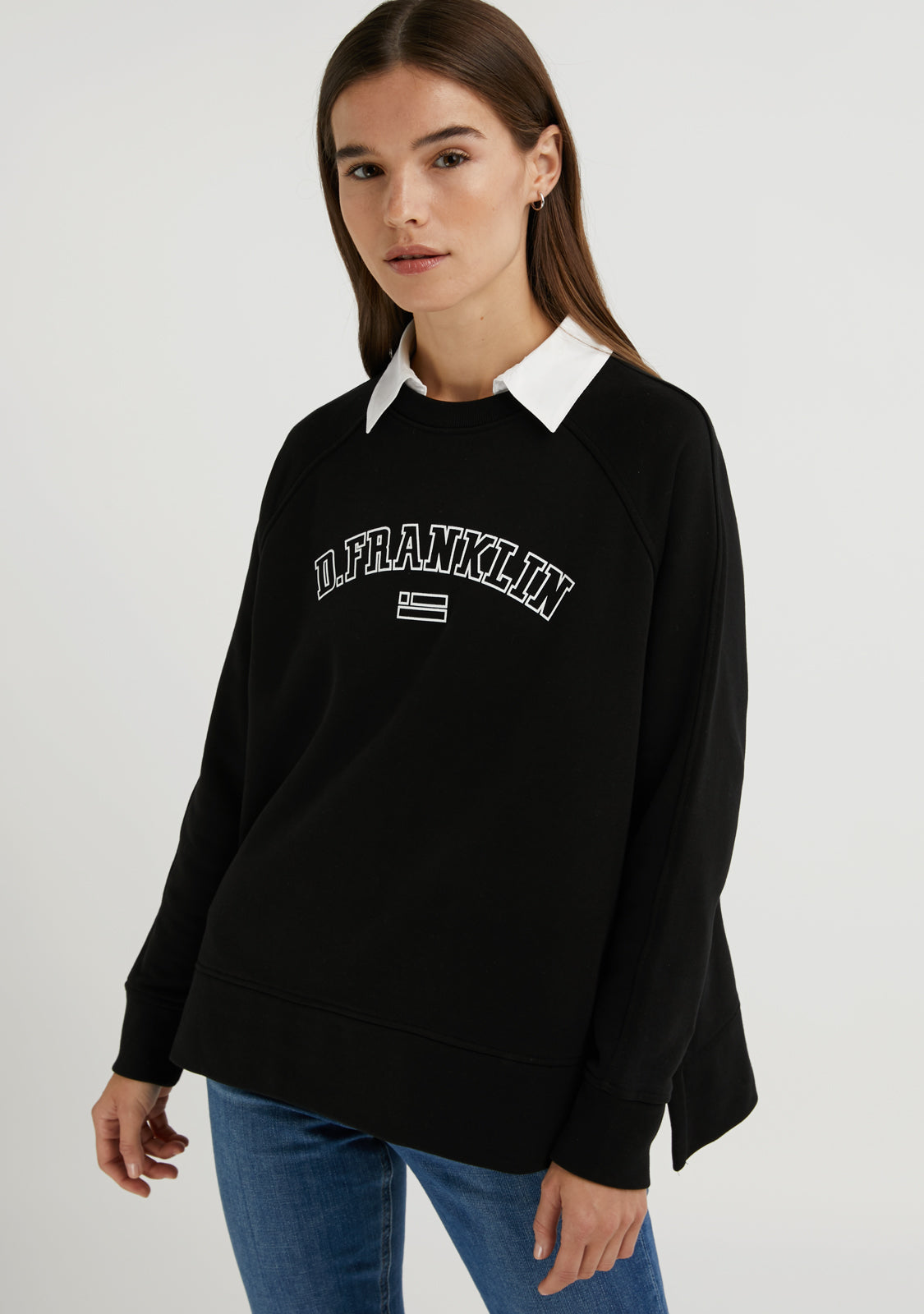 Black oversized crew neck sweatshirt online