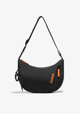 Round Nylon Crossbody Bag Black + Custom Set Orange