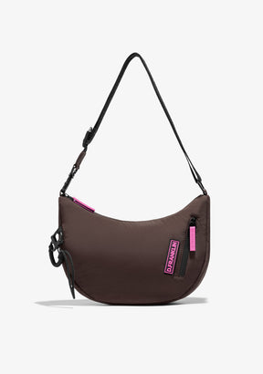 Round Nylon Crossbody Bag Brown + Custom Set Fuchsia