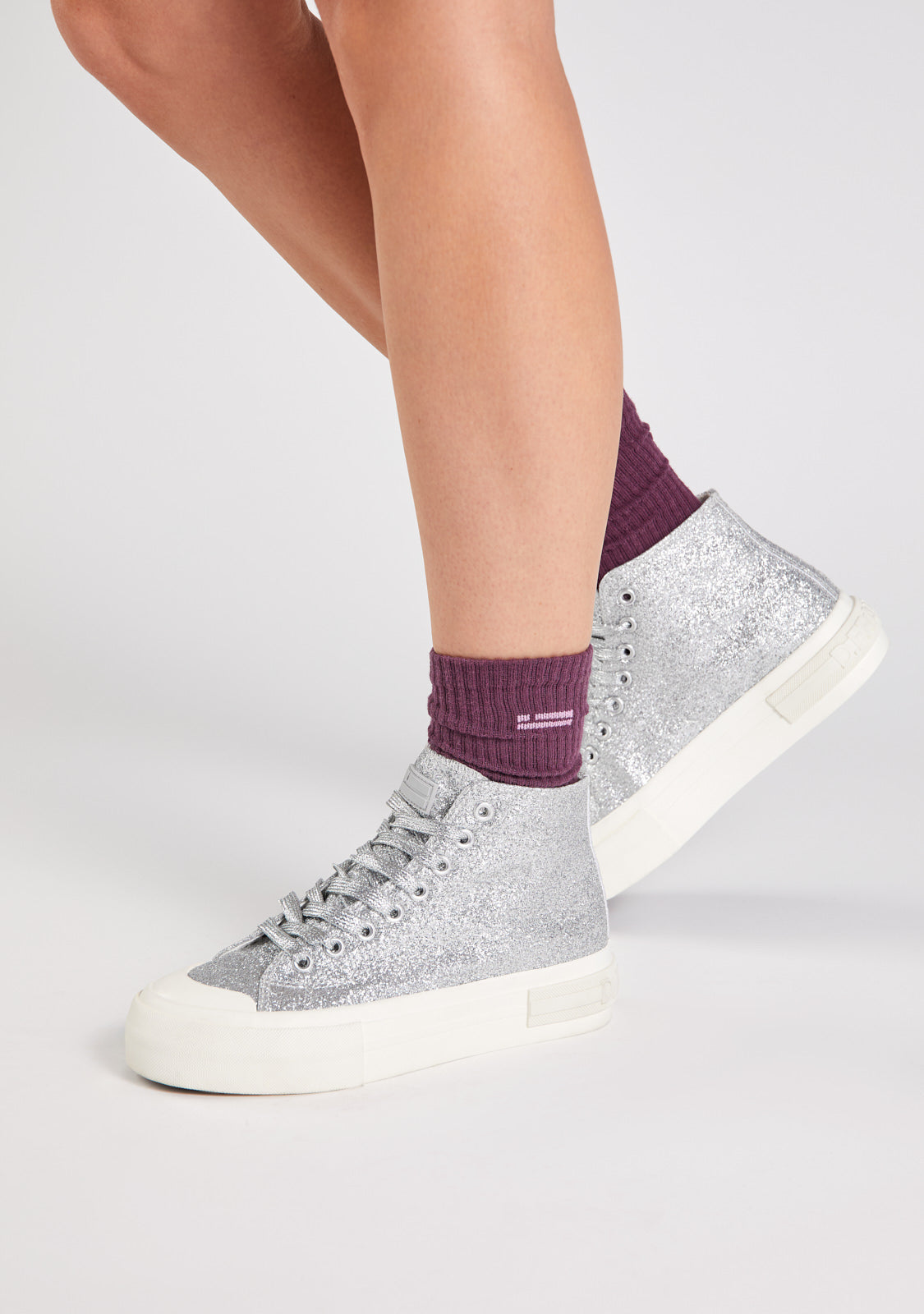 One Way High Glitter Silver + Geschenk Socken