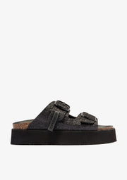 Vibe Sandals Buckle Platform Black Glitter