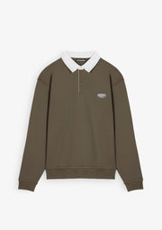 Contrast Collar Taupe Polo Sweatshirt