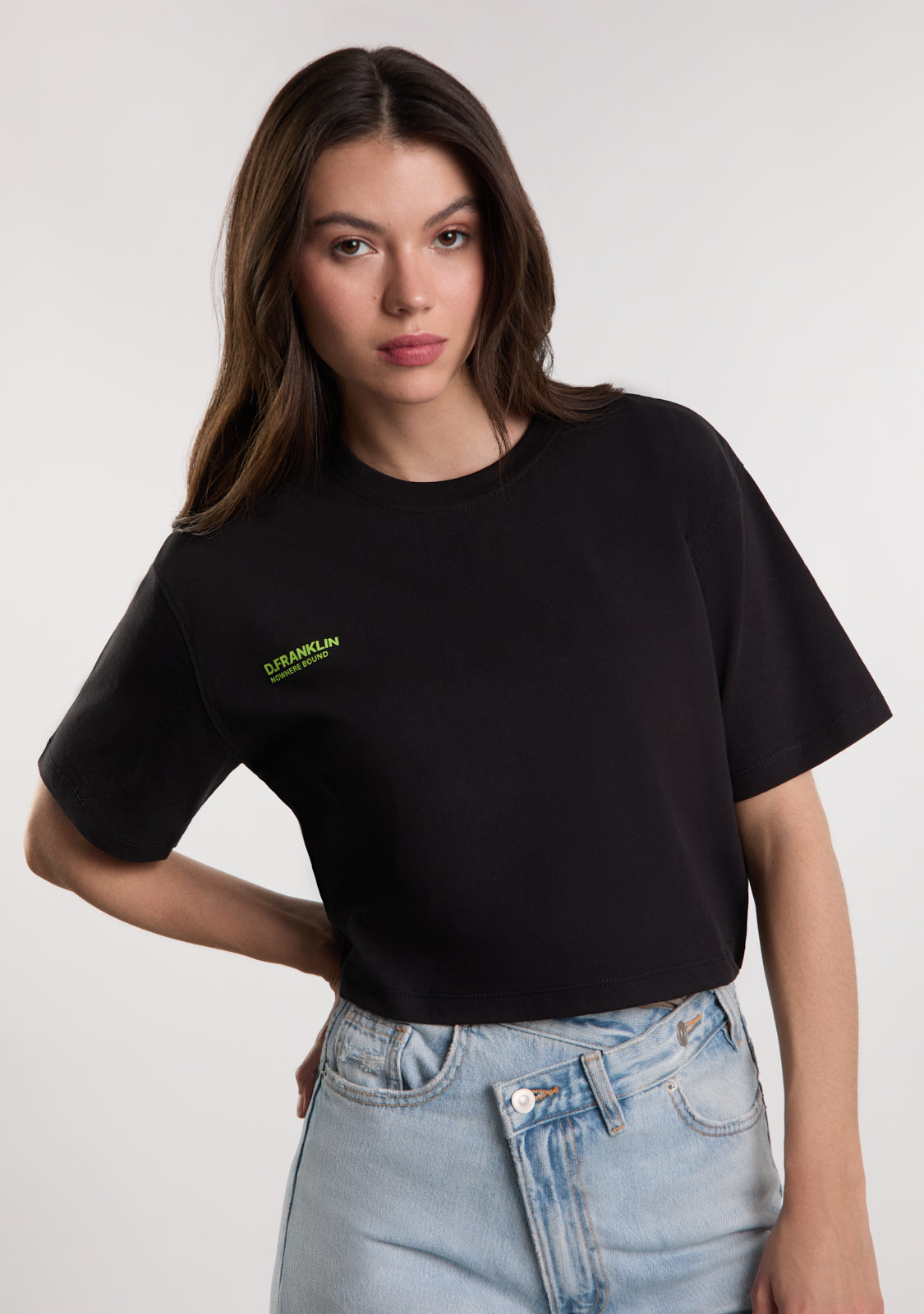 Nowhere Bound Cropped T-Shirt Black / Lime
